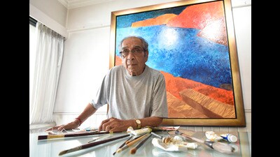 Mumbai, India - Aug. 12, 2016:Artist Akbar Padamsee at his residence at Prabhadevi in Mumbai, India, on Friday, August 12, 2016. (Photo by Anshuman Poyrekar/ Hindustan Times) (Hindustan Times)