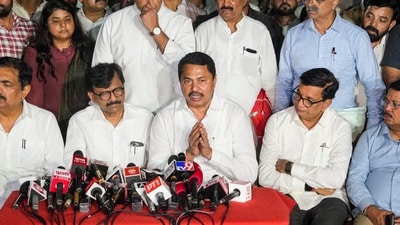 Mumbai: (Bottom, L-R) NCP (SP) Maharashtra President Jayant Patil, Shiv Sena (UBT) MP Sanjay Raut, Maharashtra Congress President Nana Patole with Congress leaders Balasaheb Thorat and Vijay Wadettiwar and others during a joint press conference of Maha Vikas Aghadi ahead of the state Assembly elections, in Mumbai, Wednesday, Oct. 23, 2024. (PTI Photo/Shashank Parade) Mumbai: (Bottom, L-R) NCP (SP) Maharashtra President Jayant Patil, Shiv Sena (UBT) MP Sanjay Raut, Maharashtra Congress President Nana Patole with Congress leaders Balasaheb Thorat and Vijay Wadettiwar and others during a joint press conference of Maha Vikas Aghadi ahead of the state Assembly elections, in Mumbai, Wednesday, Oct. 23, 2024. (PTI Photo/Shashank Parade)