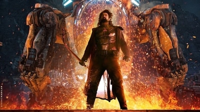 Prabhas in a promotional poster for Kalki 2898 AD Prabhas in a promotional poster for Kalki 2898 AD