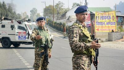 Security personnel during a search operation on Monday. (PTI)