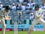 Shubman Gill at the crease in the second Test match vs New Zealand. Shubman Gill at the crease in the second Test match vs New Zealand.