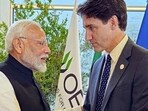 Prime Minister Narendra Modi meets Canadian PM Justin Trudeau at the G7 summit in Apulia, Italy, on Friday. (ANI)
