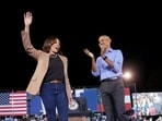 Former U.S. President Barack Obama attends a rally for Democratic presidential nominee and U.S. Vice President Kamala Harris, in Atlanta, Georgia, U.S., October 24, 2024. REUTERS/Kevin Lamarque     TPX IMAGES OF THE DAY