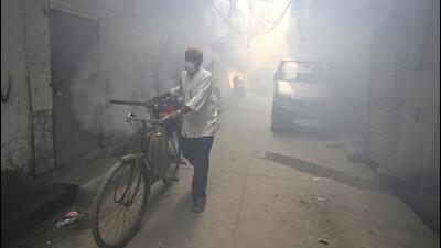A fogging drive underway in Shakarpur locality in October. (RAJ K RAJ /HT PHOTO)