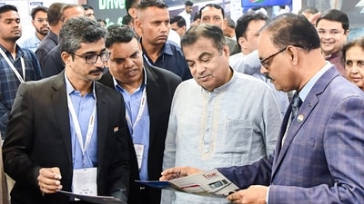Union Minister for Road Transport and Highways Nitin Gadkari during the 12th edition of the Traffic InfraTech Expo, at Pragati Maidan in New Delhi on Thursday. (Ritik Jain/ANI) Union Minister for Road Transport and Highways Nitin Gadkari during the 12th edition of the Traffic InfraTech Expo, at Pragati Maidan in New Delhi on Thursday. (Ritik Jain/ANI)