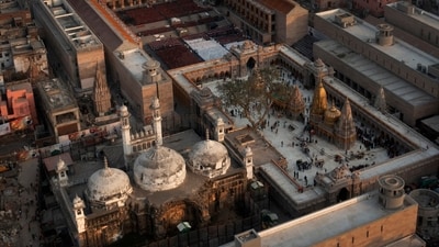 An Aerial view shows Gyanvapi mosque, left, and Kashiviswanath temple on the banks of the river Ganges in Varanasi (AP File) An Aerial view shows Gyanvapi mosque, left, and Kashiviswanath temple on the banks of the river Ganges in Varanasi (AP File)