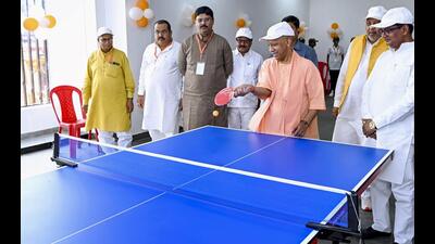 Chief minister Yogi Adityanath during inauguration of the newly constructed Mahant Digvijaynath Multipurpose Indoor Stadium, at Shri Digvijaynath Higher Secondary School in Maharajganj district, Uttar Pradesh. (PTI Photo) Chief minister Yogi Adityanath during inauguration of the newly constructed Mahant Digvijaynath Multipurpose Indoor Stadium, at Shri Digvijaynath Higher Secondary School in Maharajganj district, Uttar Pradesh. (PTI Photo)