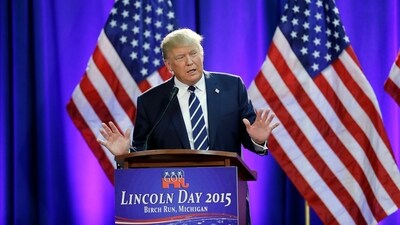 FILE - Republican presidential candidate Donald Trump addresses a GOP fundraising event, Aug 11, 2015, in Birch Run, Mich. (AP Photo/Carlos Osorio, File) (AP) FILE - Republican presidential candidate Donald Trump addresses a GOP fundraising event, Aug 11, 2015, in Birch Run, Mich. (AP Photo/Carlos Osorio, File) (AP)