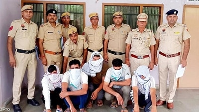 Five of the accused in police custody in Charkhi Dadri. (Manoj Dhaka/HT) Five of the accused in police custody in Charkhi Dadri. (Manoj Dhaka/HT)