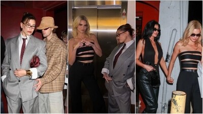 Hailey Bieber, Justin Bieber, Kendall Jenner, and Kylie Jenner attend the Rhode Skin launch party. Hailey Bieber, Justin Bieber, Kendall Jenner, and Kylie Jenner attend the Rhode Skin launch party.