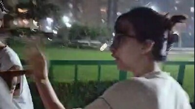 The footage shows a resident alleging that the dog was brought out without a leash. (via HT) The footage shows a resident alleging that the dog was brought out without a leash. (via HT)