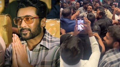 Fans crowded around Suriya as he promoted Kanguva in Hyderabad on Thursday. Fans crowded around Suriya as he promoted Kanguva in Hyderabad on Thursday.