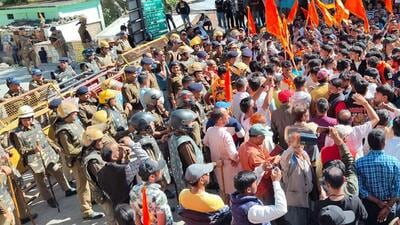 The Uttarkashi police rejected claims that Muslims threw stones at the rally during the protest The Uttarkashi police rejected claims that Muslims threw stones at the rally during the protest