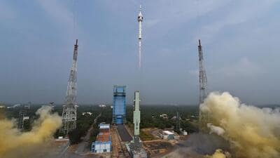 The lift-off of the Gaganyaan test vehicle from the Satish Dhawan Space Centre in Sriharikota on October 21, 2023. (AFP Photo)