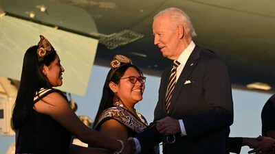 US President Joe Biden greets members of a Native American community upon arrival at Phoenix Sky Harbor International Airport in Phoenix, Arizona on October 24, 2024. (File image) (AFP) US President Joe Biden greets members of a Native American community upon arrival at Phoenix Sky Harbor International Airport in Phoenix, Arizona on October 24, 2024. (File image) (AFP)