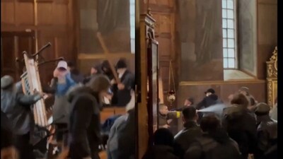 Ukraine: Several people sustained injuries during the clashes at St. Michael's Cathedral. (X) Ukraine: Several people sustained injuries during the clashes at St. Michael's Cathedral. (X)