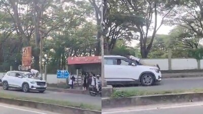 The incident occurred around 2 pm in front of Sahyadri College in Shivamogga. (X)