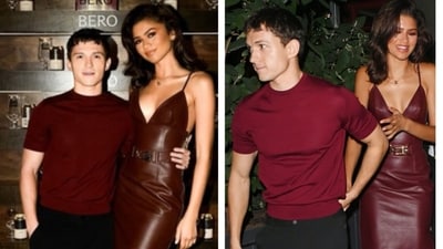 Zendaya was seen twinning with Tom Holland at the launch of his non-alcoholic beer brand. Zendaya was seen twinning with Tom Holland at the launch of his non-alcoholic beer brand.