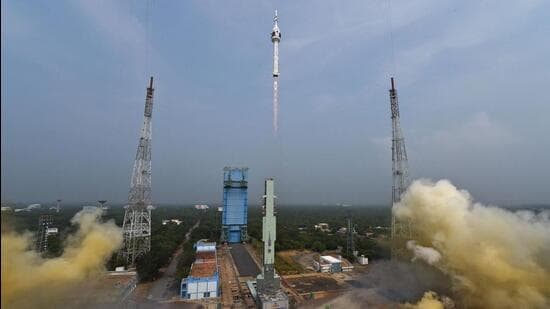 The lift-off of the Gaganyaan test vehicle from the Satish Dhawan Space Centre in Sriharikota on October 21, 2023. (AFP Photo)