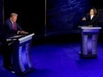 Kamala Harris and Donald Trump during the second presidential debate at the Pennsylvania Convention Center on September 10.(Bloomberg)