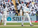 New Zealand's Mitchell Santner celebrates the wicket of India's Yashasvi Jaiswal during Day 3 of the second Test New Zealand's Mitchell Santner celebrates the wicket of India's Yashasvi Jaiswal during Day 3 of the second Test