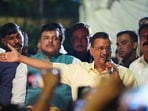Former Delhi chief minister Arvind Kejriwal during a padyatra in Badli.