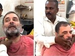 Rahul Gandhi, with a pink towel wrapped around his neck, is seen conversing with Ajit.