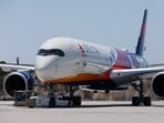 A Delta Airlines jet carrying American athletes and officials and the Olympic flag arrives in Los Angeles, California, U.S. August 12, 2024.