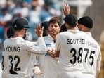 New Zealand's Mitchell Santner celebrates with teammates after taking the wicket of India's captain Rohit Sharma on the third day of the second test cricket match between India and New Zealand, at the Maharashtra Cricket Association Stadium, in Pune, Saturday, Oct. 26, 2024 New Zealand's Mitchell Santner celebrates with teammates after taking the wicket of India's captain Rohit Sharma on the third day of the second test cricket match between India and New Zealand, at the Maharashtra Cricket Association Stadium, in Pune, Saturday, Oct. 26, 2024