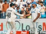 Rohit Sharma and Tom Latham shake hands after New Zealand won the second test cricket match against India. (PTI Photo/Kunal Patil) (PTI10_26_2024_000257A) Rohit Sharma and Tom Latham shake hands after New Zealand won the second test cricket match against India. (PTI Photo/Kunal Patil) (PTI10_26_2024_000257A)