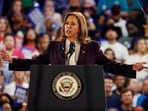 Democratic presidential nominee U.S. Vice President Kamala Harris speaks during her campaign rally with singer Beyonce, in Houston, Texas, U.S., October 25, 2024. 