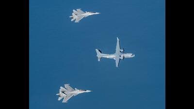 A C-295 transport aircraft being escorted by a pair of Sukhoi-30 fighters. (IAF File Photo) A C-295 transport aircraft being escorted by a pair of Sukhoi-30 fighters. (IAF File Photo)
