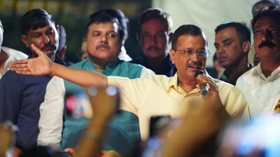 Former Delhi chief minister Arvind Kejriwal during a padyatra in Badli. (HT)