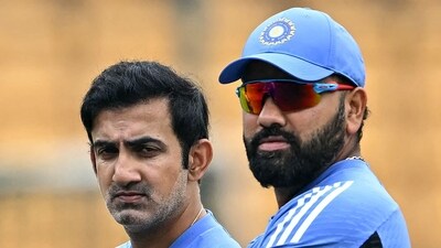 India's head coach Gautam Gambhir and captain Rohit Sharma. (Photo by IDREES MOHAMMED / AFP) / -- IMAGE RESTRICTED TO EDITORIAL USE - STRICTLY NO COMMERCIAL USE -- (AFP)