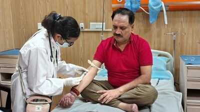 Delhi BJP president Virendra Sachdeva is experiencing high itching and breathing issues, BJP claimed. (ANI) Delhi BJP president Virendra Sachdeva is experiencing high itching and breathing issues, BJP claimed. (ANI)