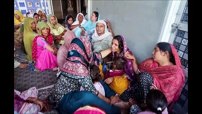 Family members of rifleman Jeevan Singh, who lost his life in the Baramulla terror attack, in his village in Sirsa district on Friday. (ANI)
