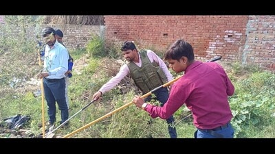Forest staff and villagers searching for snakes in the village. (Sourced)