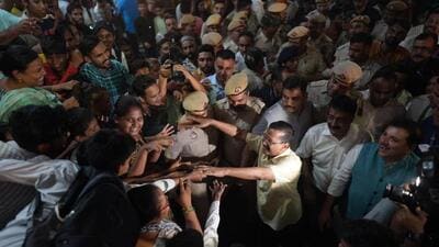 Former Delhi CM Arvind Kejriwal during his padyatra in Badli. (HT Photo) Former Delhi CM Arvind Kejriwal during his padyatra in Badli. (HT Photo)