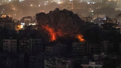 Smoke billows over Beirut's southern suburbs, after an Israeli strike, amid the ongoing hostilities between Hezbollah and Israeli forces, as seen from Baabda, Lebanon, on October 25, (REUTERS)