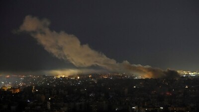 Smoke rises from the site of an Israeli airstrike in Dahiyeh, Beirut, Lebanon, on October 25, 2024. (AP) Smoke rises from the site of an Israeli airstrike in Dahiyeh, Beirut, Lebanon, on October 25, 2024. (AP)