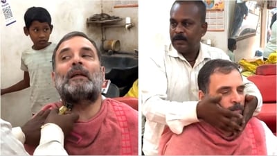 Rahul Gandhi, with a pink towel wrapped around his neck, is seen conversing with Ajit. (X/Rahul Gandhi) Rahul Gandhi, with a pink towel wrapped around his neck, is seen conversing with Ajit. (X/Rahul Gandhi)