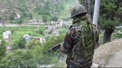 Soldiers found a rusted mortar shell during a patrol in Mankote sector of Mendhar on Saturday. The shell was later destroyed safely in a controlled explosion by a bomb disposal squad. (HT File)