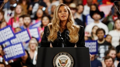 Singer Beyonce speaks during a campaign rally of Democratic presidential nominee U.S. Vice President Kamala Harris, in Houston, Texas, U.S., October 25, 2024. REUTERS/Marco Bello (REUTERS)