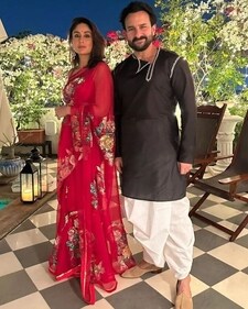 Kareena Kapoor in red floral saree at Diwali party. (Instagram)