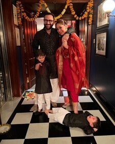 A perfect family portrait after Diwali celebrations featuring Kareena, Saif and Taimur. (Instagram)