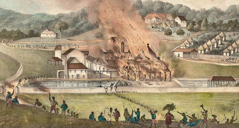 A painting of the burning of Roehampton Estate, during the Great Jamaican Slave Revolt of 1832. (Wikimedia Commons) A painting of the burning of Roehampton Estate, during the Great Jamaican Slave Revolt of 1832. (Wikimedia Commons)