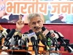 External affairs minister S Jaishankar addresses a press conference in Mumbai.