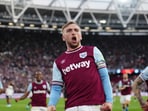 West Ham United's Jarrod Bowen celebrates scoring his side's second goal. (John Walton/PA via AP) West Ham United's Jarrod Bowen celebrates scoring his side's second goal. (John Walton/PA via AP)
