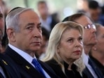 Israel's Prime Minister Benjamin Netanyahu, his wife Sara Netanyahu, President Isaac Herzog and First Lady Michal Herzog attend a memorial ceremony of the Hamas attack on October 7 last year that sparked the ongoing war in Gaza, at the Mount Herzl military cemetery in Jerusalem on October 27, 2024. 