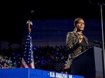 Michelle Obama speaks ahead of the arrival of Democratic presidential nominee, U.S. Vice President Kamala Harris during a campaign rally at the Wings Event Center on October 26, 2024 in Kalamazoo, Michigan. 